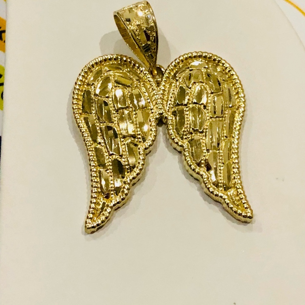 10k Real Gold custom made diamond cut angel wing pendant, solid gold angel charm - Picture 4 of 9